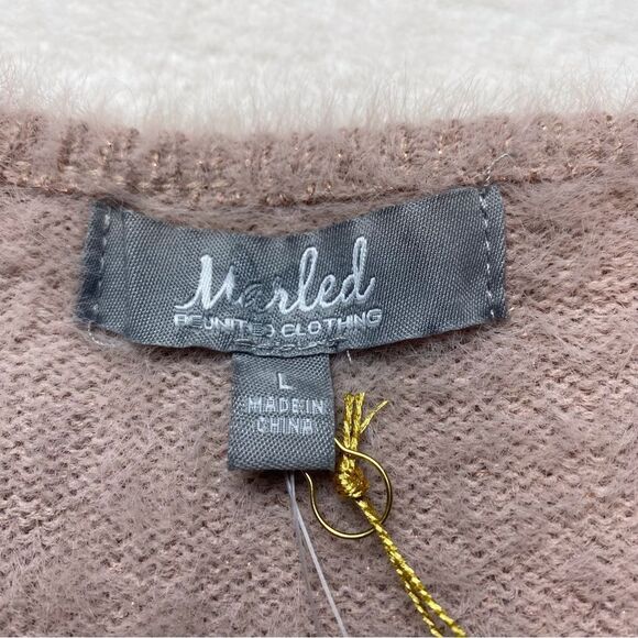 Marled Pink  With Rose Lurex New With Tags Scoop Neck Sweater Size Large - Picture 3 of 12